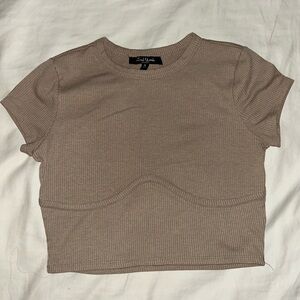 Sleek Taupe Ribbed Crop Top